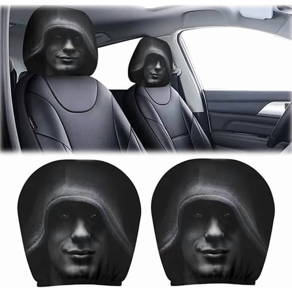 Ghost Face Headrest Covers, Scary Covers for Cars, Stretchy Seat Headrest Protector, Funny Cover for Auto, Vehicle, Truck, SUV, Washable Elastic Fabric, Interior Accessories(2pcs#C)