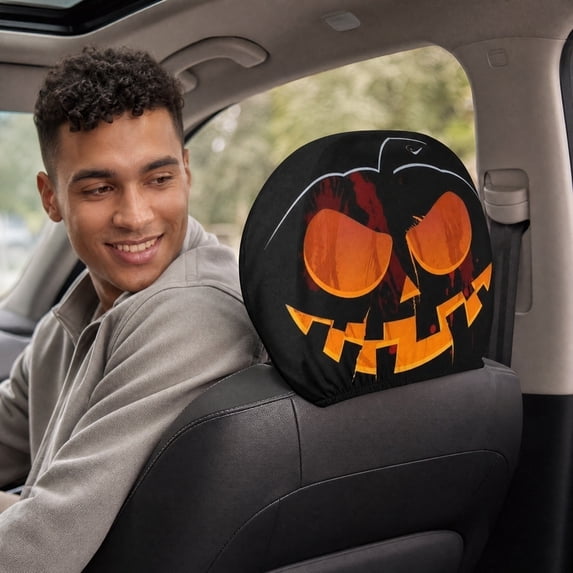 Ghost Face Headrest Covers, Scary Covers for Cars, Stretchy Seat Headrest Protector, Funny Cover for Auto, Vehicle, Truck, SUV, Washable Elastic Fabric, Interior