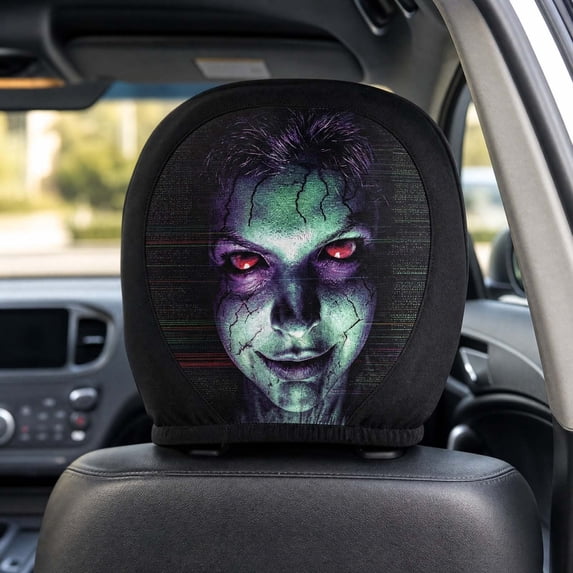 Ghost Face Headrest Covers, Scary Face Printing Auto Seat Universal Elastic Models Headrest Protector, Funny Cover for Auto, Vehicle, Truck, SUV, Washable Elastic Fabric, Interior Accessories, 1PC