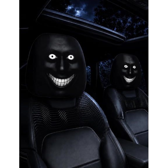 Ghost Face Headrest Covers, Scary Face Printing Auto Seat Universal Elastic Models Headrest Protector with Glowing-Eye Effects Cover Funny Decoration for Car Interior Vehicle Truck SUV(#B,2PC)