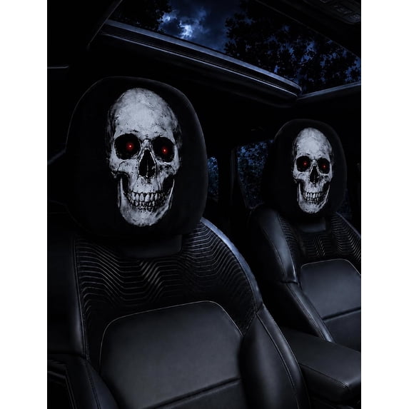 Ghost Face Headrest Covers, Scary Face Printing Auto Seat Universal Elastic Models Headrest Protector with Glowing-Eye Effects Cover Funny Decoration for Car Interior Vehicle Truck SUV(#I,2PC)