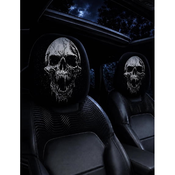 Ghost Face Headrest Covers, Scary Face Printing Auto Seat Universal Elastic Models Headrest Protector with Glowing-Eye Effects Cover Funny Decoration for Car Interior Vehicle Truck SUV(#D,2PC)