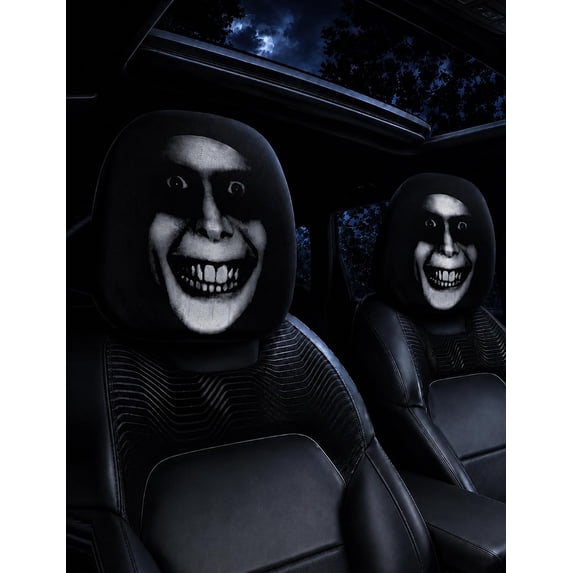Ghost Face Headrest Covers, Scary Face Printing Auto Seat Universal Elastic Models Headrest Protector with Glowing-Eye Effects Cover Funny Decoration for Car Interior Vehicle Truck SUV(#A,2PC)