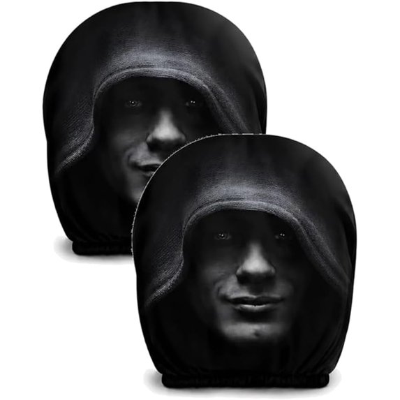 Ghost Face Headrest Covers, Scary Face Printing Auto Seat Universal Halloween Elastic Models Headrest Protector-Eye Effects Cover Funny Decoration for Car Interior Vehicle Truck SUV (C Type, 2PCS)