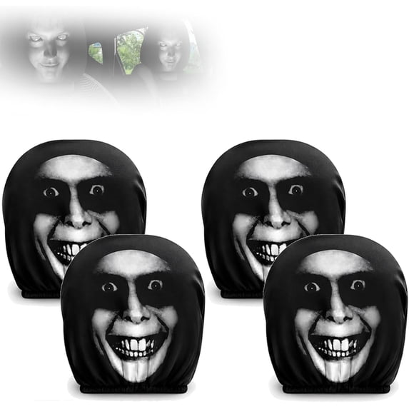 Ghost Face Headrest Covers, Scary Face Printing Auto Seat Universal Halloween Elastic Models Headrest Protector-Eye Effects Cover Funny Decoration for Car Interior Vehicle Truck SUV (G Type, 4PCS)