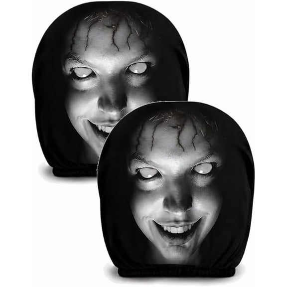 Ghost Face Headrest Covers, Scary Face Printing Auto Seat Universal Halloween Elastic Models Headrest Protector, Eye Effects Cover Funny Decoration for Car Interior Vehicle Truck SUV