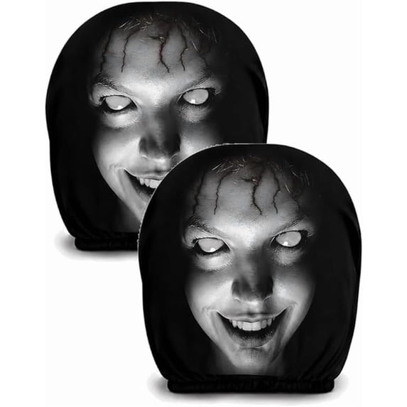 Ghost Face Headrest Covers, Scary Face Printing Auto Seat Universal Halloween Elastic Models Headrest Protector, Eye Effects Cover Funny Decoration for Car Interior Vehicle Truck SUV