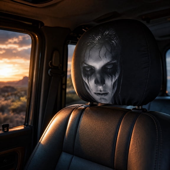 Ghost Face Headrest Covers, Stretchy Seat Headrest Protector, Scary Covers for Cars, Gothic Dark Style Auto Interior Accessory