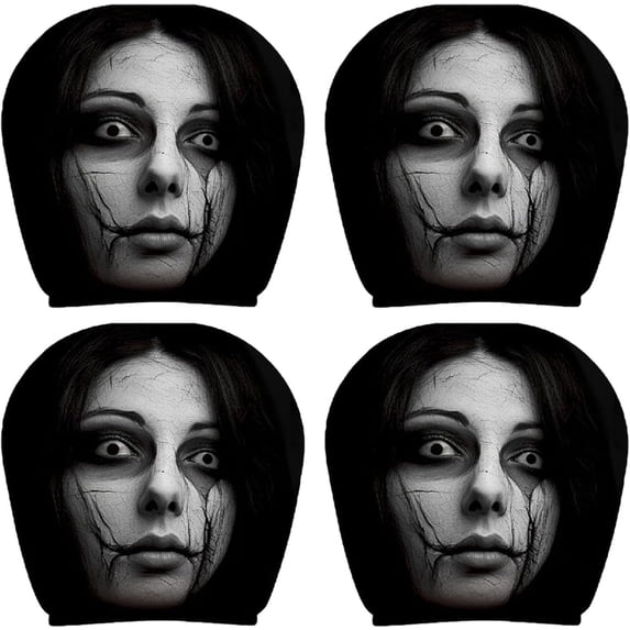 Ghost Face Headrest Covers Washable Elastic Polyester Scary Cartoon Halloween Decor For Truck SUV Car (4Pcs)