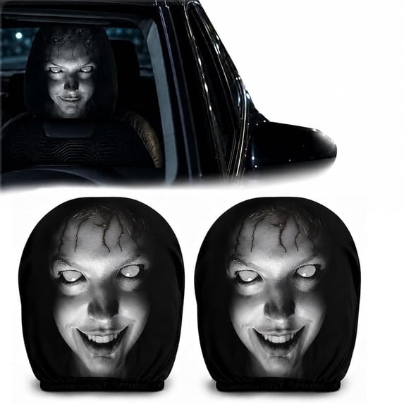 Ghost Face Headrest Covers for Cars, 2Pcs Spooky Scary Funny Auto Interior Decor for Vehicles Car Truck SUV(RL)