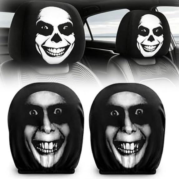 Ghost Face Headrest Covers for Cars, 2Pcs Spooky Scary Funny Auto Interior Decor for Vehicles Car Truck SUV(RL)