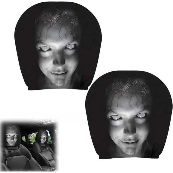 Ghost Face Headrest Covers for Cars SUV Truck, Funny Scary Seat Headrest Protector, Washable Breathable Polyester, Halloween Gift, 1/2/4 Packs