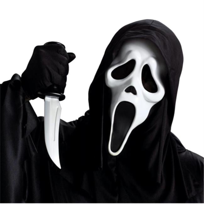 Fun World Costumes White Plastic Halloween Ghost Face Costume Mask, with Knife for Adult