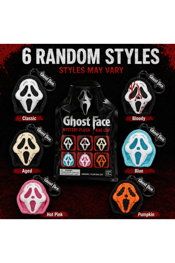 Ghost Face Mystery Plush Bag Clip 3D Horror Mask Plush Keychain Random Style Blind Bag Accessory for Purse Backpack Collector Display