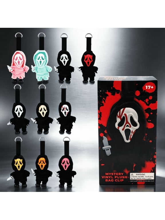Ghost Face Mystery Plush Bag Clip, Halloween Blind Box, Random 1PC Plush Figure Keychain, Novelty Backpack Charm for Teens & HorrorTheme Lovers