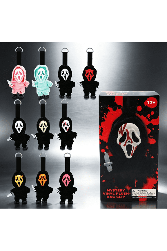 Ghost Face Mystery Plush Bag Clip, Halloween Blind Box, Random 1PC Plush Figure Keychain, Novelty Backpack Charm for Teens & HorrorTheme Lovers