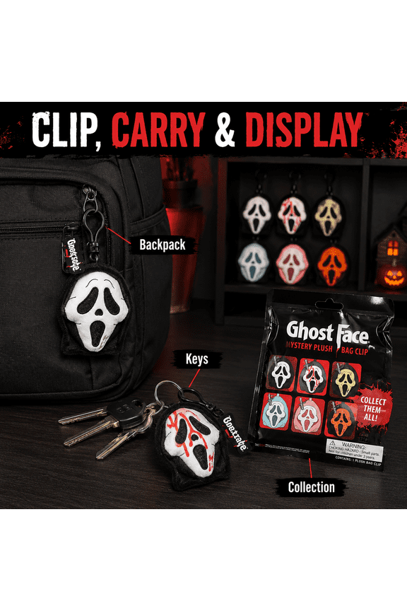 Ghost Face Mystery Plush Bag Clip Random Style Spooky Plush Hanger Horror Mask Key Ring Charm for Halloween Bag Decor Adult Collector Gift