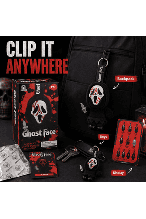 Ghost Face Mystery Vinyl Plush Bag Clip Random Collectible Horror Character Bag Charm with Mask Design for Purse Backpack Keys Display Gift