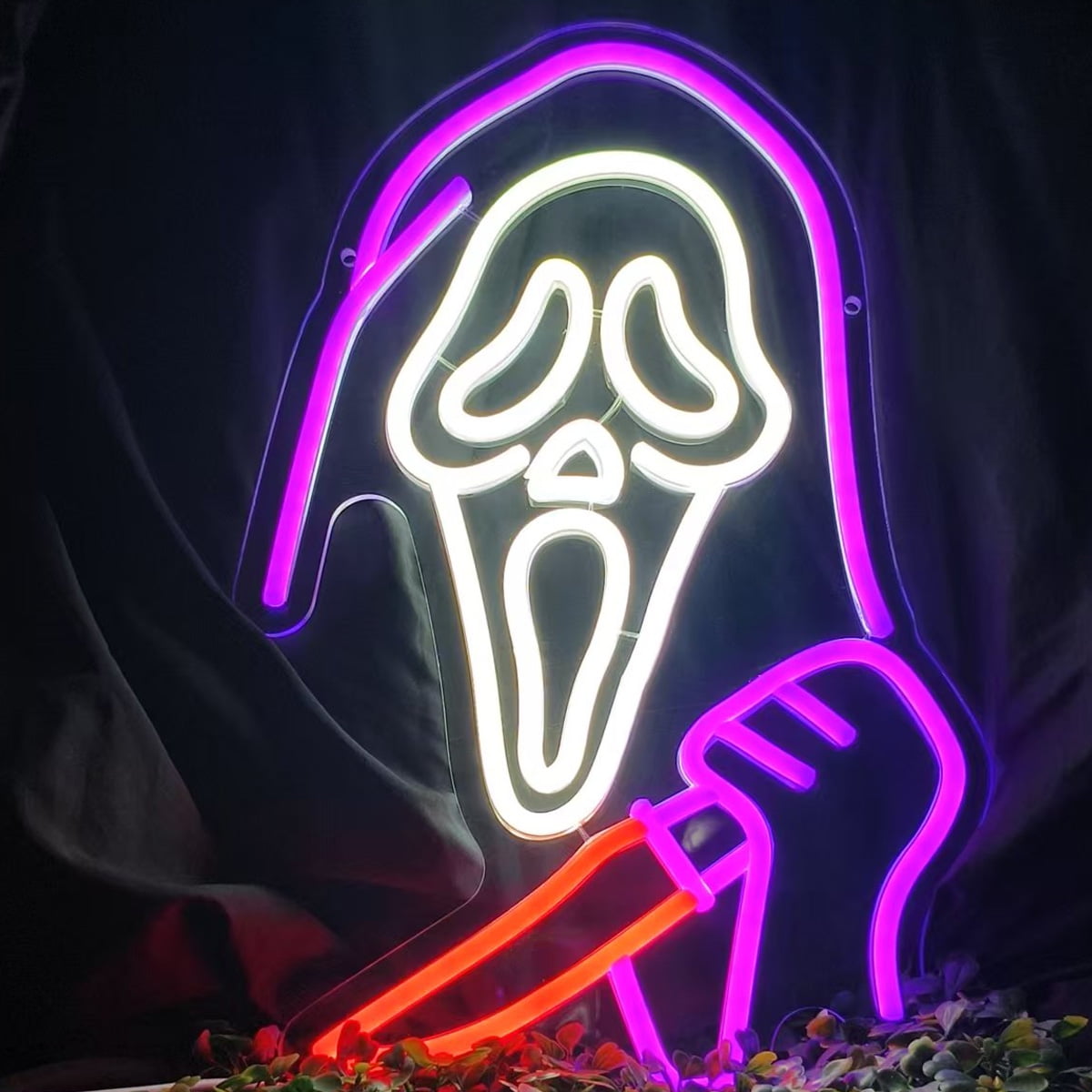 Ghost Face Neon Sign,Halloween Horror Skull Light up Sign for Bedroom Game Mancave Living Room Bar Party Gift