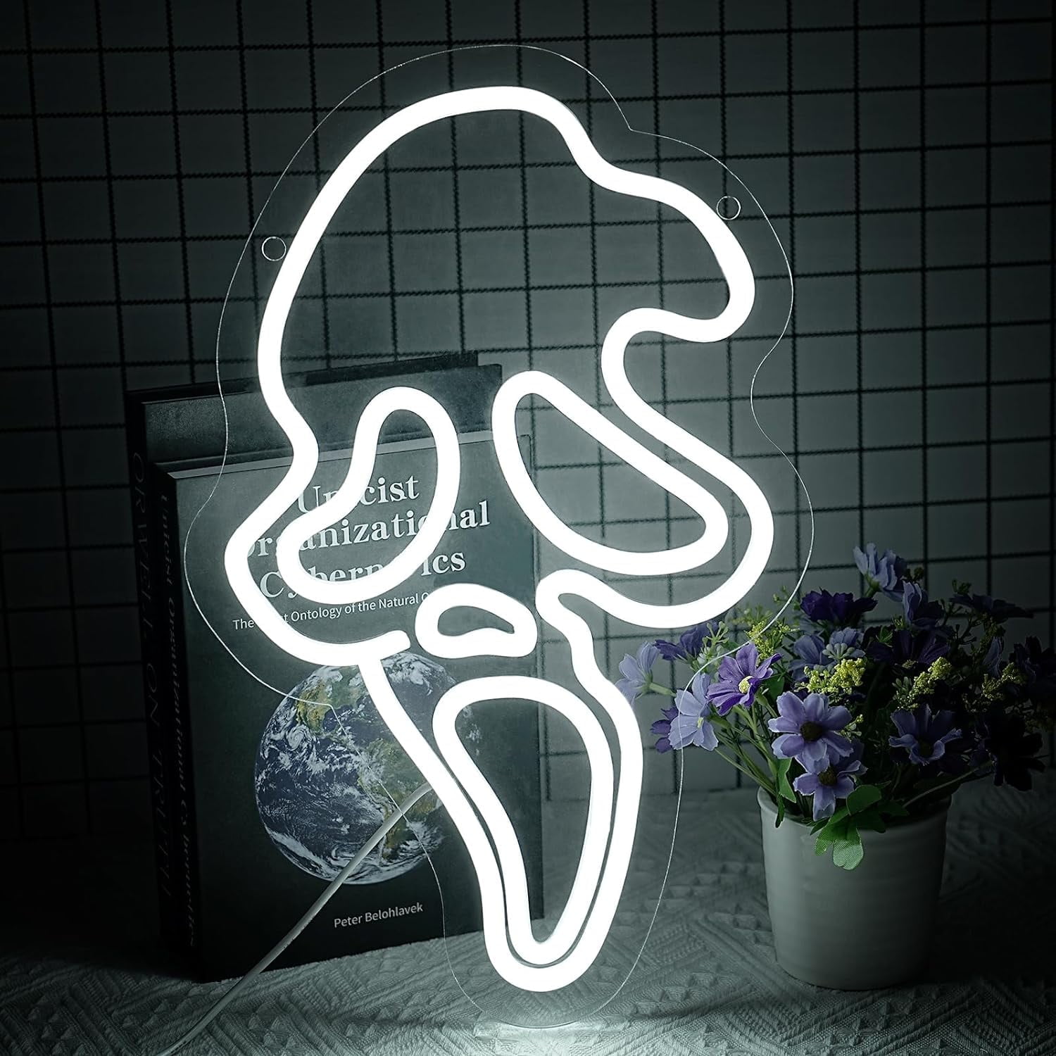 Ghost Face Neon Sign,Halloween Skull Neon Light for Bedroom,Game Room, Mancave, Bar Halloween Party Gifts