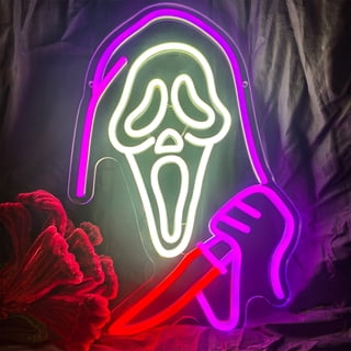 Ghost Face Neon Sign,Halloween Skull Neon Light for Bedroom,Game Room, Mancave, Bar Halloween Party Spooky Gothic Haunted Mansion Decor Gifts