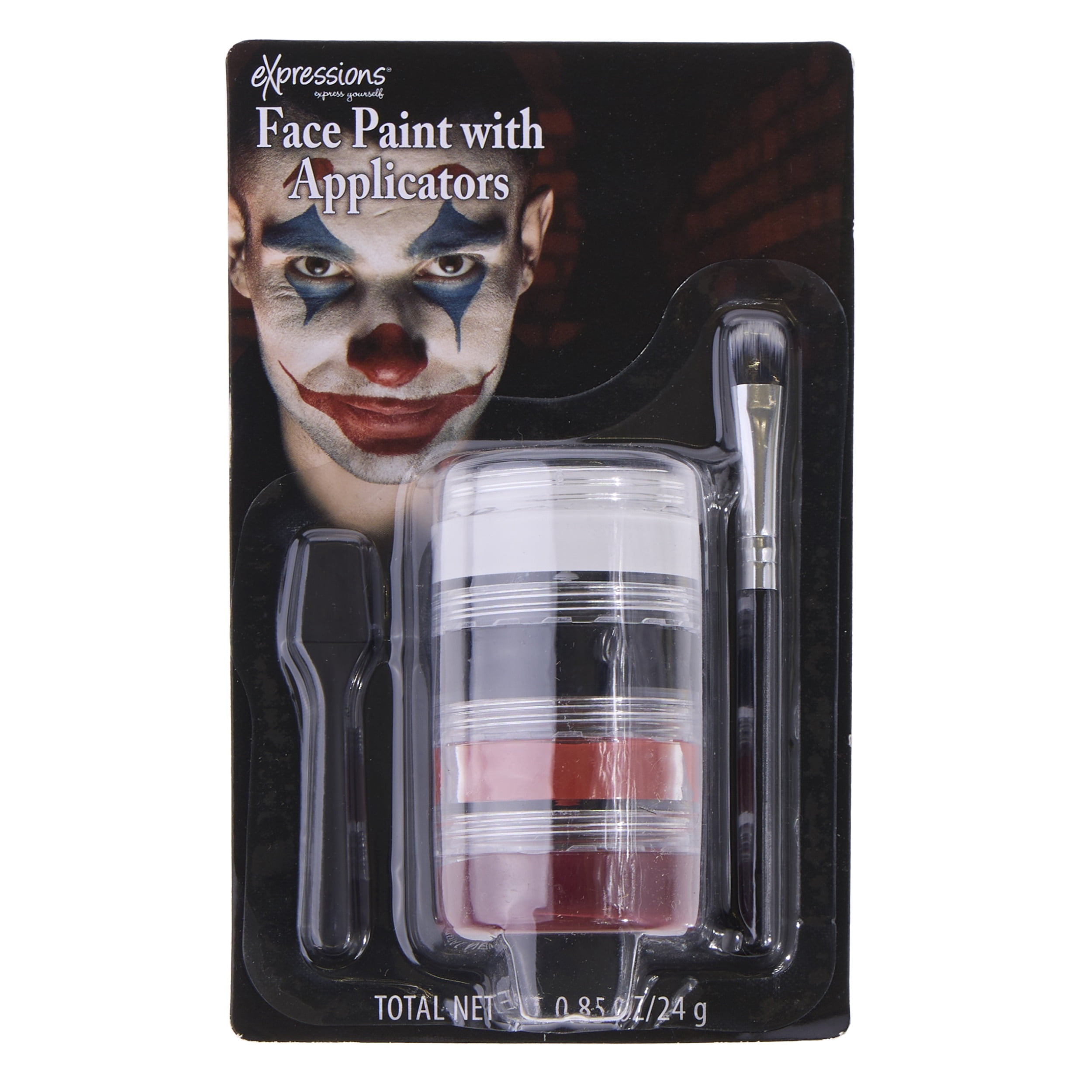Expressions Clown Face Paint Kit with Makeup Brush - Red, White, Blue, Black