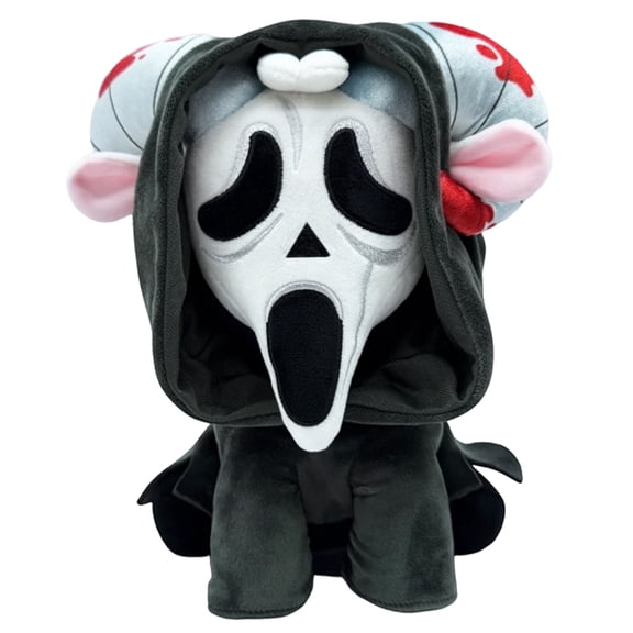 Ghost Face Rammie Plush, Unique Spooky Doll with Stylish Ram Horns, 9 Inch Soft Toy, Nice Addition to Summer Halloween Collections