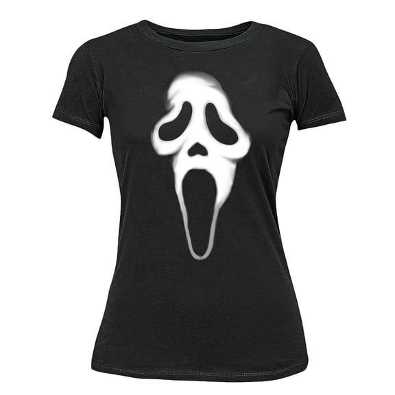 Ghost Face Scary Halloween Costume Shirt Funny Movie Semi Fitted Women's T-shirt, L, Black