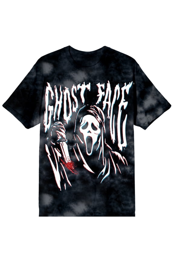 Ghost Face Stretched Graphic Adult Black Cloud Wash Short Sleeve Tee - Medium