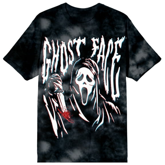 Ghost Face Stretched Graphic Adult Black Cloud Wash Short Sleeve Tee - XXL
