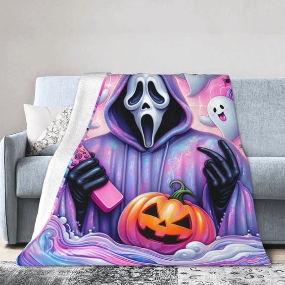 Ghost-Face Throw Blanket,Horror Movie Flannel Blanket for Kids Couch Bed 50" x 60"