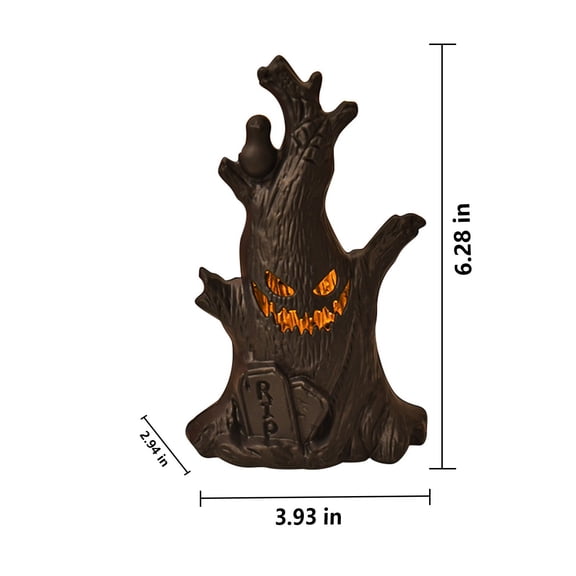 Ghost Face Tree Stump Flameless Led Candle Battery Operated Halloween Party Tabletop Decor