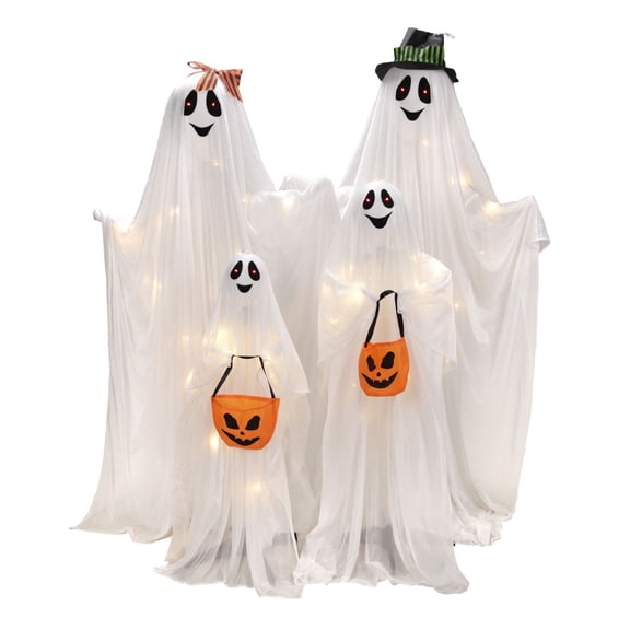 Haunted Hill Farm Warm White & Red LED Battery-Powered Ghost Family Halloween Animatronic 5.3-Ft.