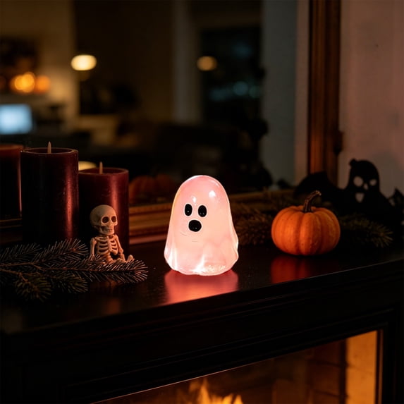 Ghost Figurine 0.79 Inch Mini Glow in the Dark Resin Halloween Ornament for Shelf Desk Mantel Party Decor