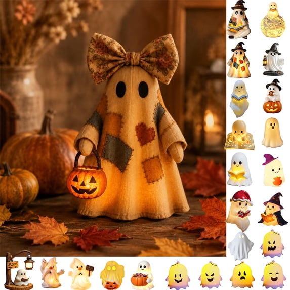 Ghost Figurine Decor Small Halloween Ghost Statue Night Light for Home Decorative Cute Mini Spooky Ghosts Halloween Decor for Desk Office Table Centerpieces Ornament