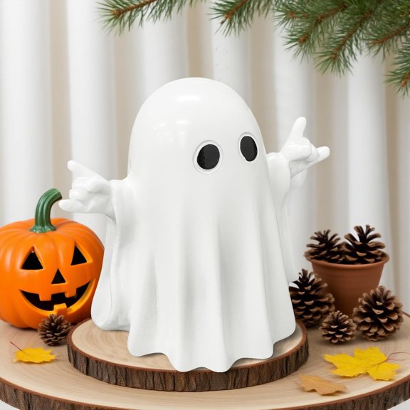 Ghost Figurine Halloween - 3.4 in Spooky Resin Rock Ghost Statue, Funny Cute Ghost Ornaments for Halloween Decorations Indoor, Home Office Desk Decor