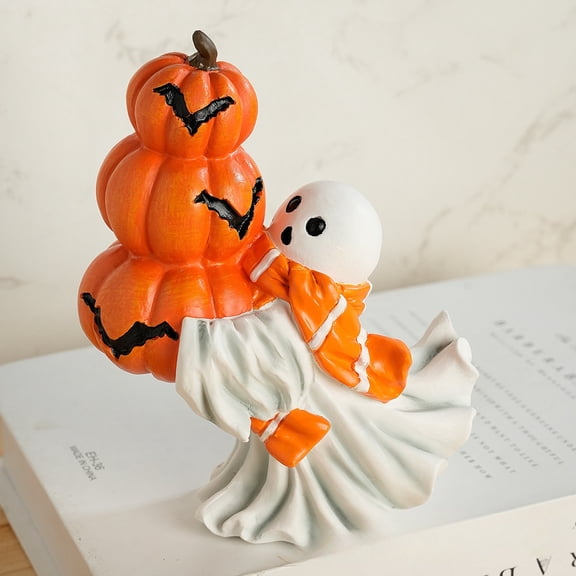 Taicans Ghost Figurine Halloween - Funny Ghost Statue Holding Pumpkins,Halloween Decorations Pumpkin Ghost Figurine for Gift,Cute Halloween Decor for New Year Statues for Home Decor,6inch