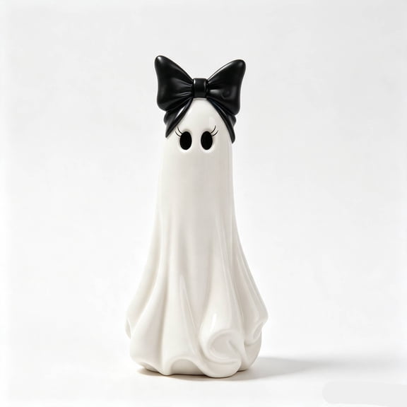 Ghost Figurine With Bow 20" Resin Statue Halloween Decor For Mantel, Entryway, or Tabletop