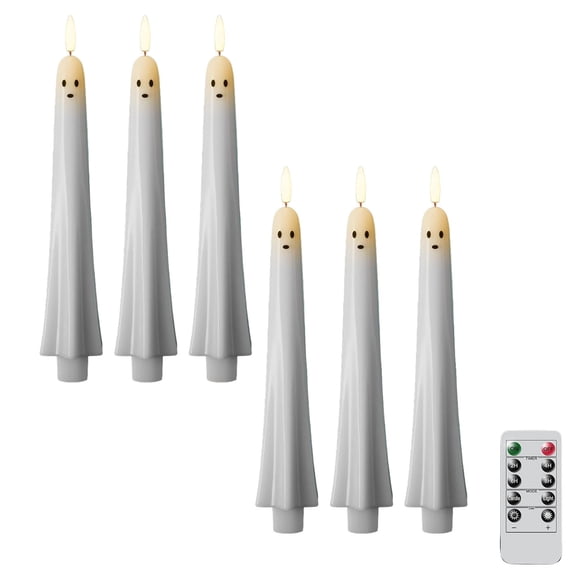 Ghost Flameless LED Taper Candles with Remote Timer, Battery Powered Dripless Smokeless Halloween Candles For Home Table Mantel Window Fall Party Decor