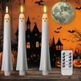thumbnail image 1 of Ghost Flameless Taper Candles, Halloween Spooky Flickering LED Candles with Real Wax Remote & Timer, Ghost Face LED Candles Set, Fireplace Halloween Holiday Indoor Dinner Decor(3PC), 1 of 5
