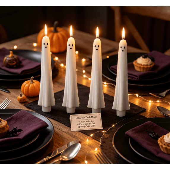 Ghost Flameless Taper Candles with Remote and Timer,Halloween Battery Operated LED Candles,Real Wax Spooky Ghost Face,Safe Flameless Decor for Indoor Party,Fireplace,Window,Table Centerpiece B