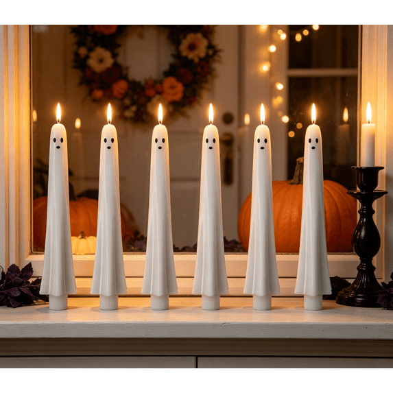 Ghost Flameless Taper Candles with Remote and Timer,Halloween Battery Operated LED Candles,Real Wax Spooky Ghost Face,Safe Flameless Decor for Indoor Party,Fireplace,Window,Table Centerpiece C