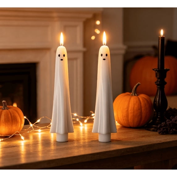 Ghost Flameless Taper Candles with Remote and Timer,Halloween Battery Operated LED Candles,Real Wax Spooky Ghost Face,Safe Flameless Decor for Indoor Party,Fireplace,Window,Table Centerpiece A