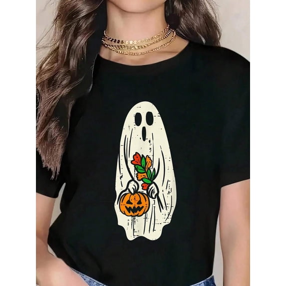 Ghost Floral Groovy Vintage Retro Halloween Costume Women's T‑Shirt, Halloween Tee