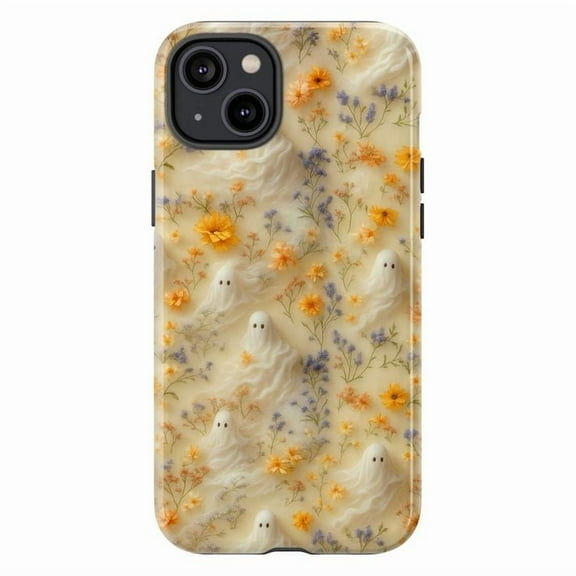 Ghost Flower Phone Case Cute Spooky Aesthetic with Floral Pattern | Halloween Spirit iPhone Cover, Cottagecore Goth Vibes for iPhone 16 15 14 13 12 11 Pro Max