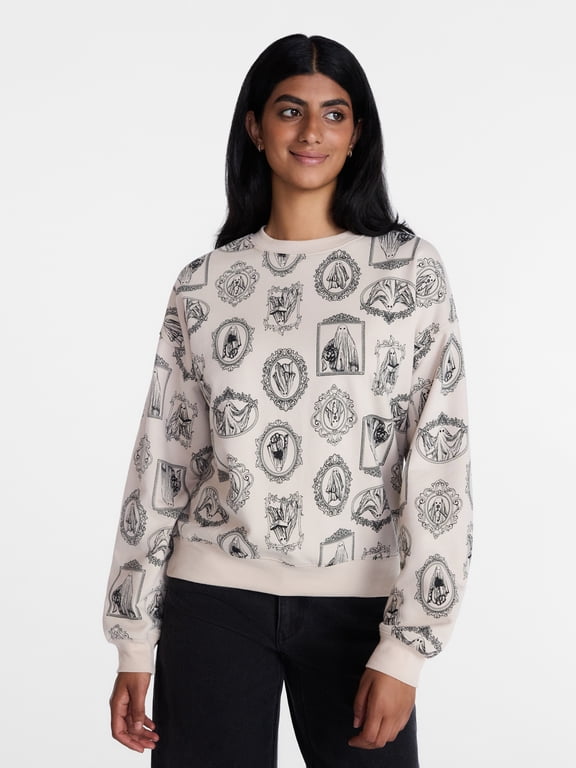 Ghost Frame Women's Halloween Graphic Crew Pullover Sweatshirt, Sizes XXS-XXL