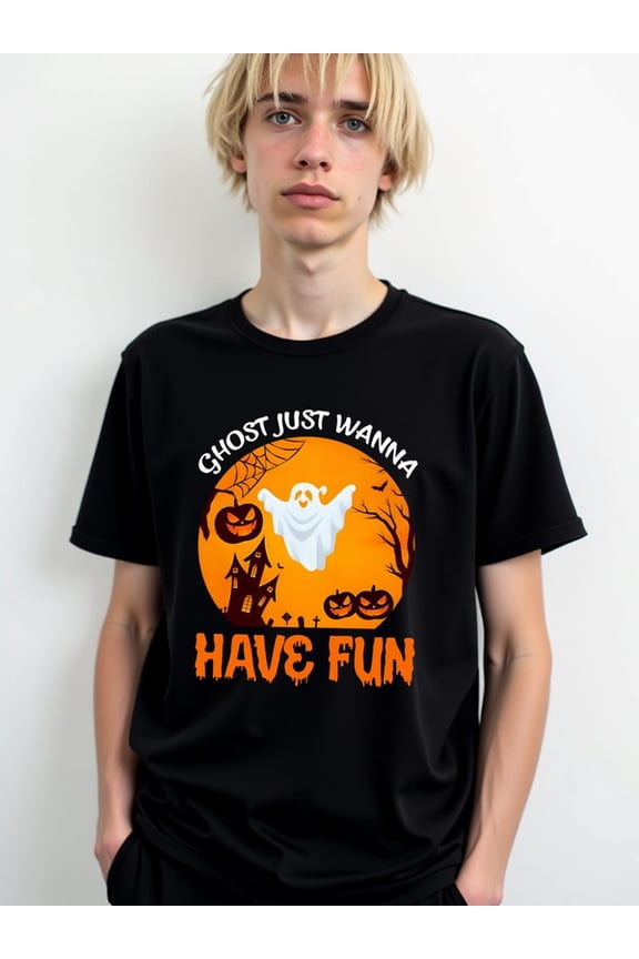 Ghost Fun Halloween Tee mens t shirts black limited edition funny Wearable year-round Daily and weekend wear Basic Unisex Shirt Crewneck tshirts