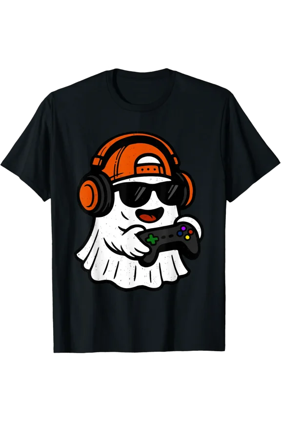 Ghost Gamer Boo Halloween Video Game T Shirt Size S-5XL