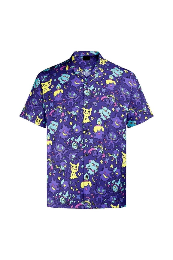 Ghost Gang Hawaiian Shirt for Men – Cool Purple Tropical Print, Comfortable Cartoon Gift Idea, Fun Button-Up Menswear for Summer, Beach, and Casual Wear | 3XL