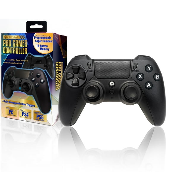 Ghost Gear PS4 Pro Controller Gamepad [Metallic Black] - High-Speed Wired Connectivity, Four Programmable Rear Triggers, Zero Latency Gameplay - for PC/PS4